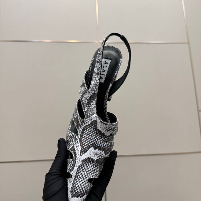 ALAIA 26S HEELED SLINGBACKS IN PYTHON-EMBOSSED LEATHER