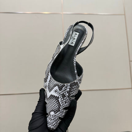 ALAIA 26S CUT-OUT SLINGBACK FLATS IN PYTHON-EMBOSSED LEATHER