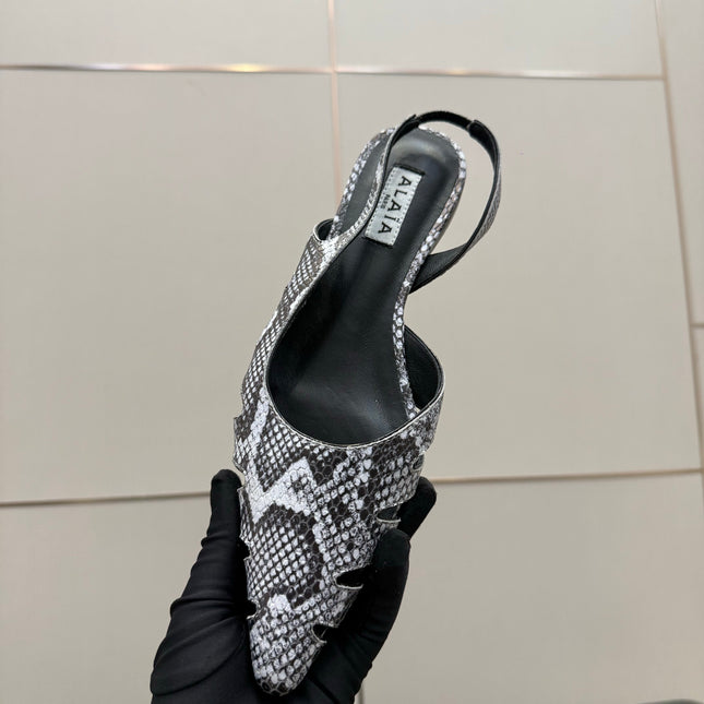 ALAIA 26S CUT-OUT SLINGBACK FLATS IN PYTHON-EMBOSSED LEATHER