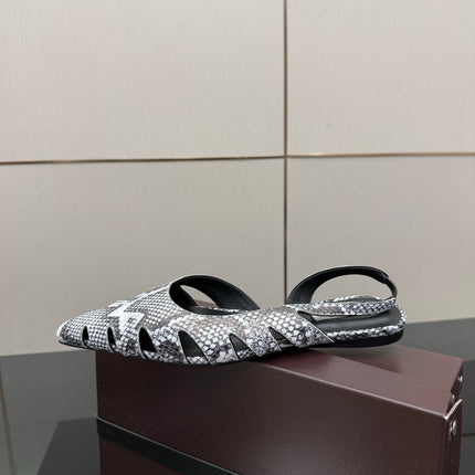 ALAIA 26S CUT-OUT SLINGBACK FLATS IN PYTHON-EMBOSSED LEATHER