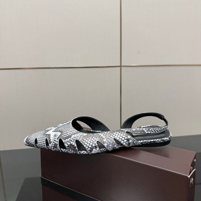 ALAIA 26S CUT-OUT SLINGBACK FLATS IN PYTHON-EMBOSSED LEATHER