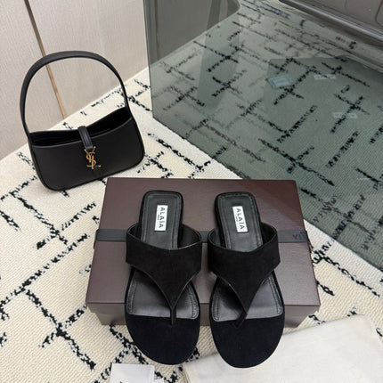 ALAIA 26S THONG MULE SANDALS IN BLACK SUEDE