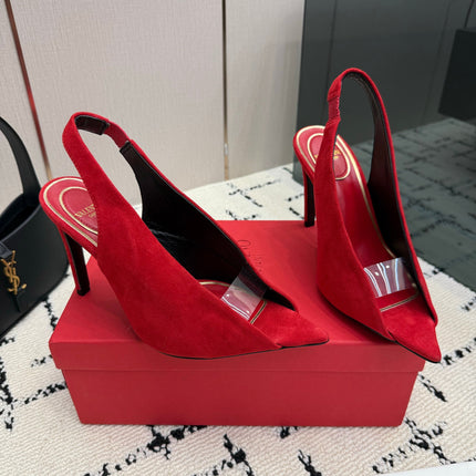 VALENTINO 26S POINTED-TOE SLINGBACKS IN DARK RED SUEDE