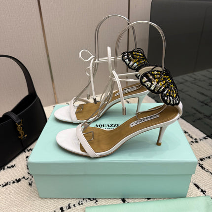 AQUAZZURA 26S HEEL SANDALS 80 MM IN WHITE CALFSKIN