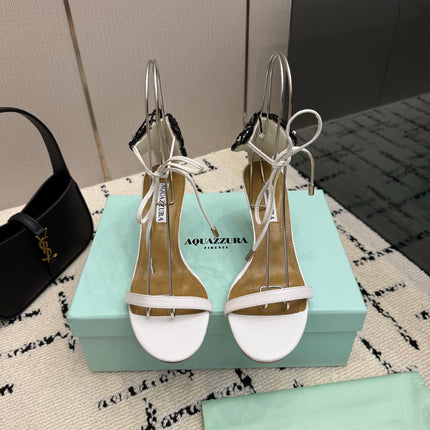 AQUAZZURA 26S HEEL SANDALS 80 MM IN WHITE CALFSKIN