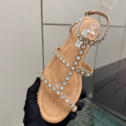 AQUAZZURA 26S FLAT SANDALS IN NUDE LAMBSKIN CRYSTAL-EMBELLISHED