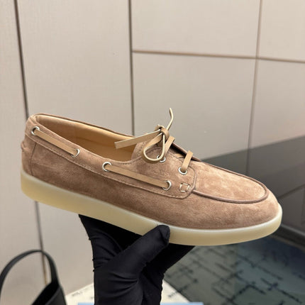 PRADA 26S LOAFERS IN BEIGE SUEDE WITH RUBBER SOLE