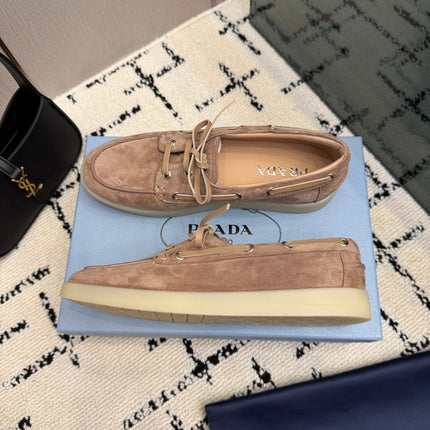 PRADA 26S LOAFERS IN BEIGE SUEDE WITH RUBBER SOLE