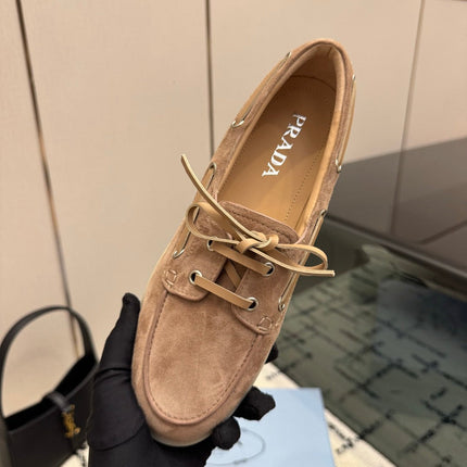 PRADA 26S LOAFERS IN BEIGE SUEDE WITH RUBBER SOLE