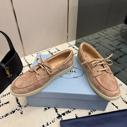 PRADA 26S LOAFERS IN BEIGE SUEDE WITH RUBBER SOLE