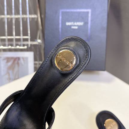 YSL 25S JILL MULES 75MM IN BLACK SMOOTH CALFSKIN