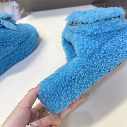 BALENCIAGA 25S SLIPPERS IN BLUE FAUX SHEARLING