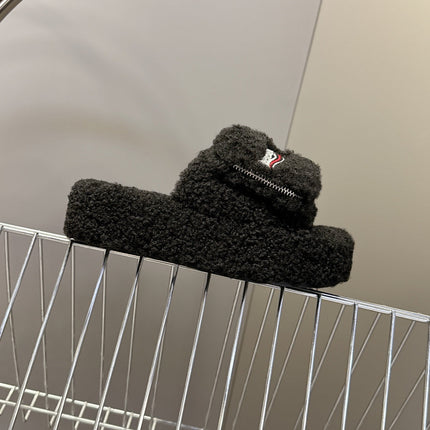 BALENCIAGA 25S SLIPPERS IN BLACK FAUX SHEARLING