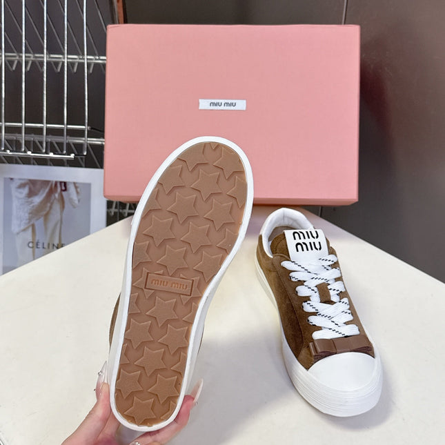MIUMIU 25S SNEAKERS IN EARTH BROWN SUEDE