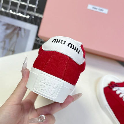 MIUMIU 25S SNEAKERS IN DARK RED SUEDE