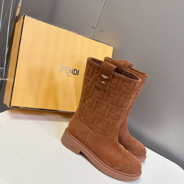 FENDI 25S BOOTS IN BROWN SUEDE