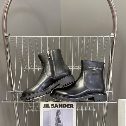 DIOR 25S D-MAJOR ANKLE BOOTS IN BLACK LAMBSKIN WITH GOLD HARDWARE