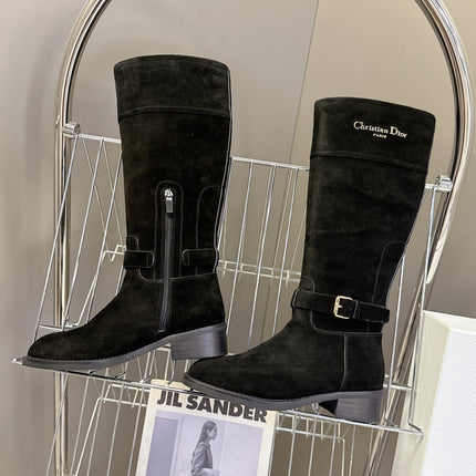 DIOR 25S BLACK HIGH BOOTS IN BLACK SUEDE