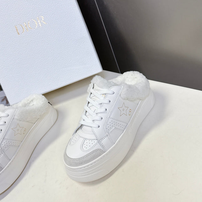 DIOR 25S DIOR STAR SNEAKERS 40 MM IN WHITE LAMBSKIN AND WOOL