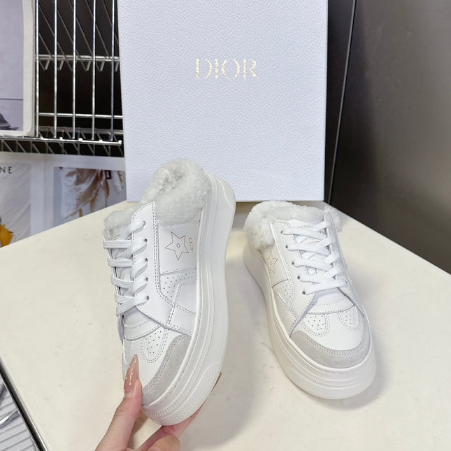 DIOR 25S DIOR STAR SNEAKERS 40 MM IN WHITE LAMBSKIN AND WOOL
