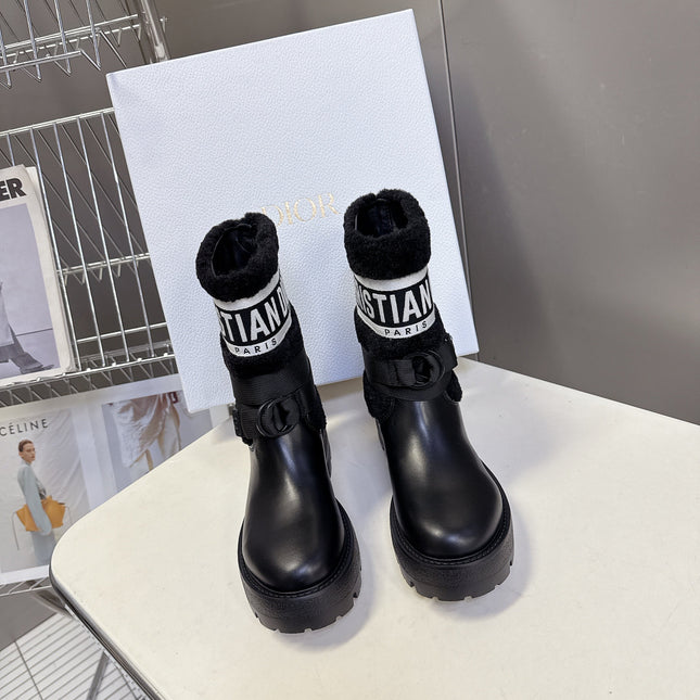 DIOR 25S D-MAJOR ANKLE BOOTS IN BLACK LAMBSKIN AND WOOL