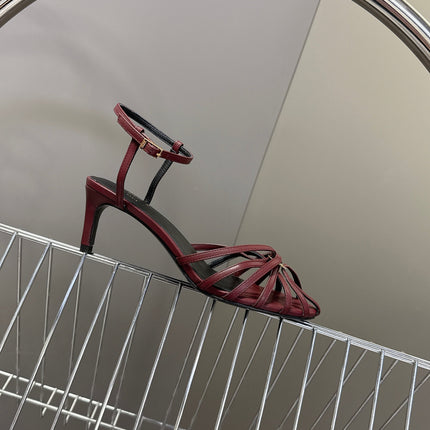 CELINE 26S HIGH-HEEL SANDALS 60 MM IN DARK RED CALFSKIN