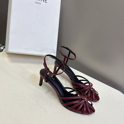 CELINE 26S HIGH-HEEL SANDALS 60 MM IN DARK RED CALFSKIN