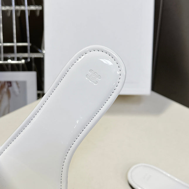 CELINE 26S FLAT SLIDES IN WHITE PATENT LAMBSKIN