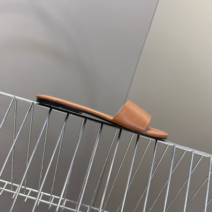 CELINE 26S FLAT SLIDES IN CARAMEL BROWN LAMBSKIN