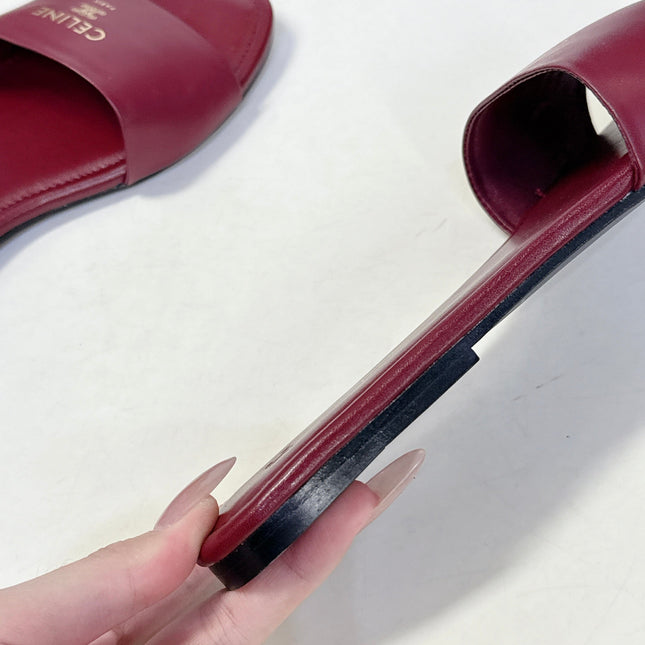 CELINE 26S FLAT SLIDES IN BURGUNDY RED LAMBSKIN
