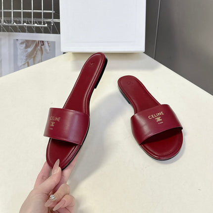 CELINE 26S FLAT SLIDES IN BURGUNDY RED LAMBSKIN