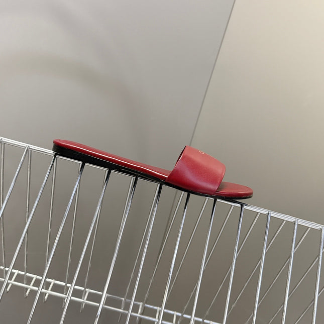 CELINE 26S FLAT SLIDES IN BURGUNDY RED LAMBSKIN