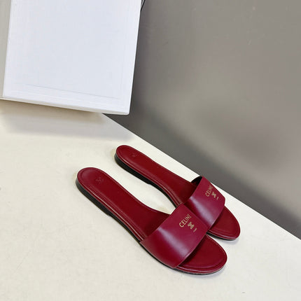 CELINE 26S FLAT SLIDES IN BURGUNDY RED LAMBSKIN