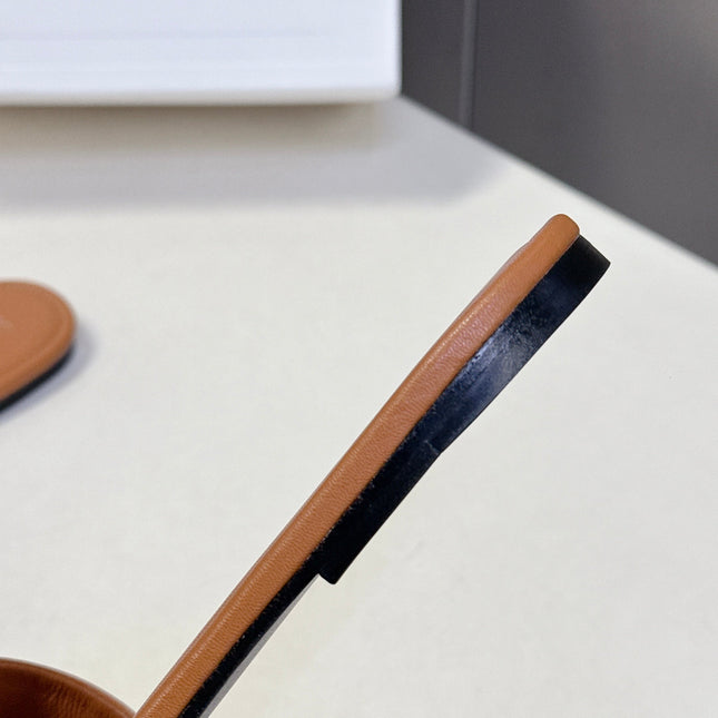 CELINE 26S FLAT SLIDES IN TAN BROWN LAMBSKIN