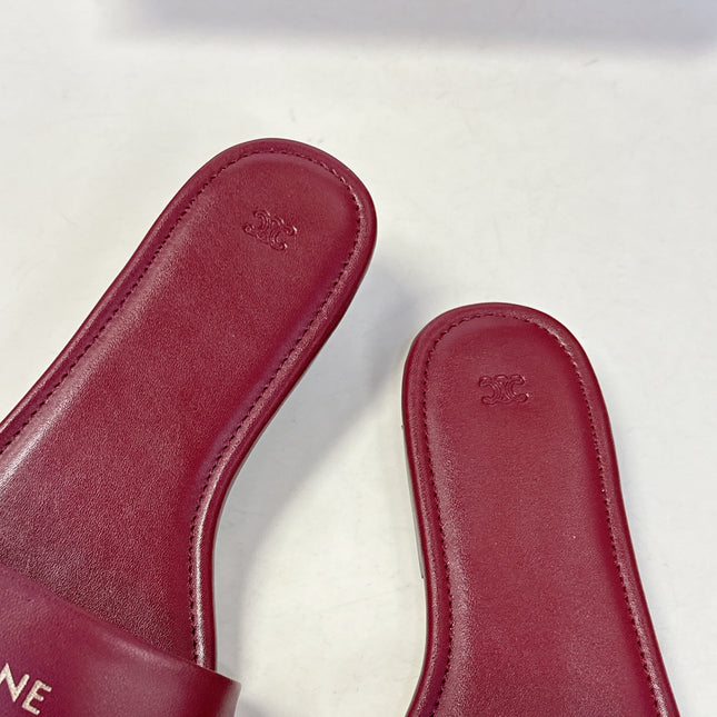CELINE 26S FLAT SLIDES IN BURGUNDY RED LAMBSKIN