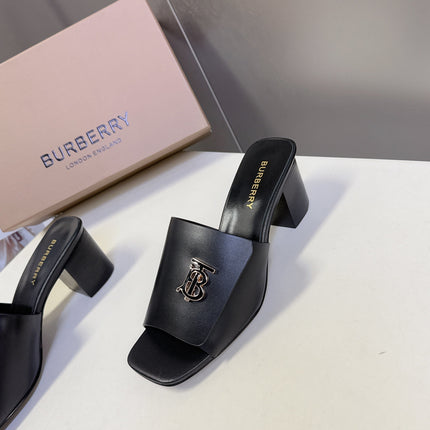 BURBERRY 26S HIGH HEEL MULE SANDALS 60MM IN BLACK CALFSKIN