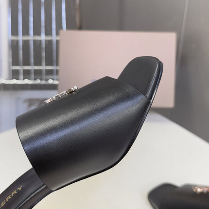 BURBERRY 26S HIGH HEEL MULE SANDALS 60MM IN BLACK CALFSKIN