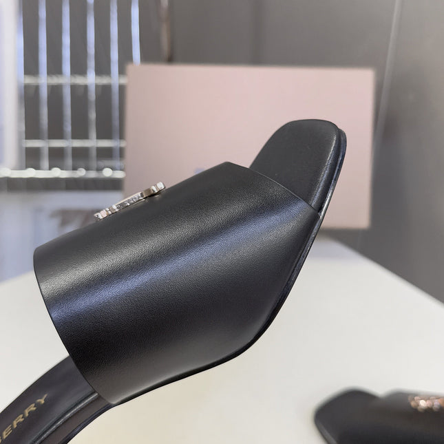 BURBERRY 26S HIGH HEEL MULE SANDALS 60MM IN BLACK CALFSKIN