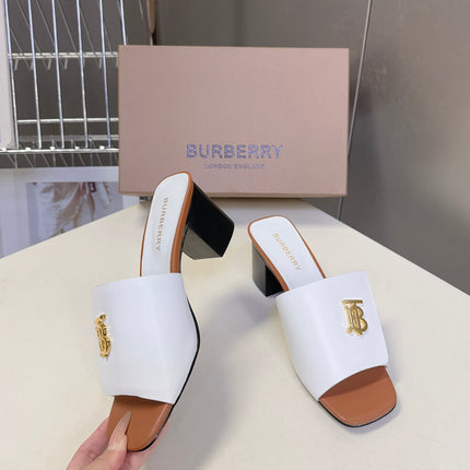 BURBERRY 26S HIGH HEEL MULE SANDALS 60MM IN WHITE CALFSKIN