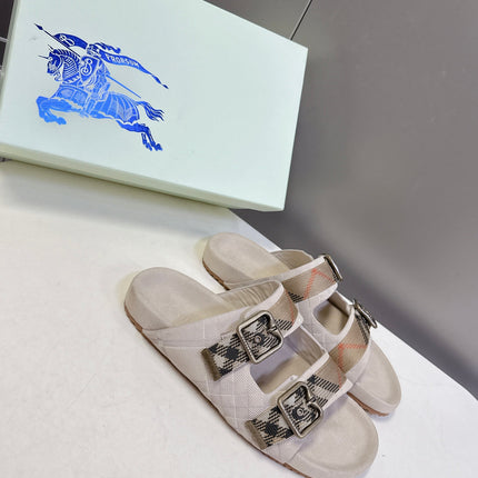 BURBERRY 26S DOUBLE BUCKLE SANDALS IN BEIGE SUEDE