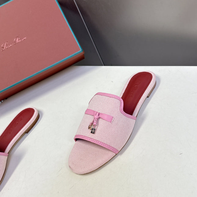 LP 26S SLIDES IN LIGHT PINK CANVAS AND CALFSKIN