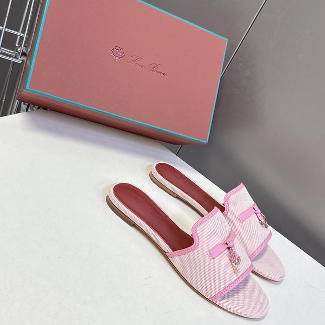 LP 26S SLIDES IN LIGHT PINK CANVAS AND CALFSKIN