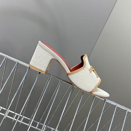 LP 26S HIGH HEEL SANDALS IN BEIGE CANVAS AND BROWN CALFSKIN