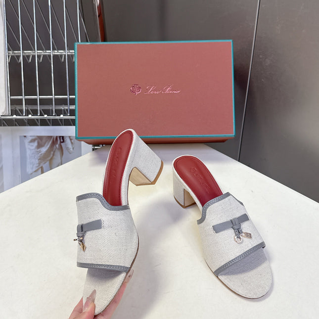 LP 26S HIGH HEEL SANDALS IN BEIGE CANVAS AND GREY CALFSKIN