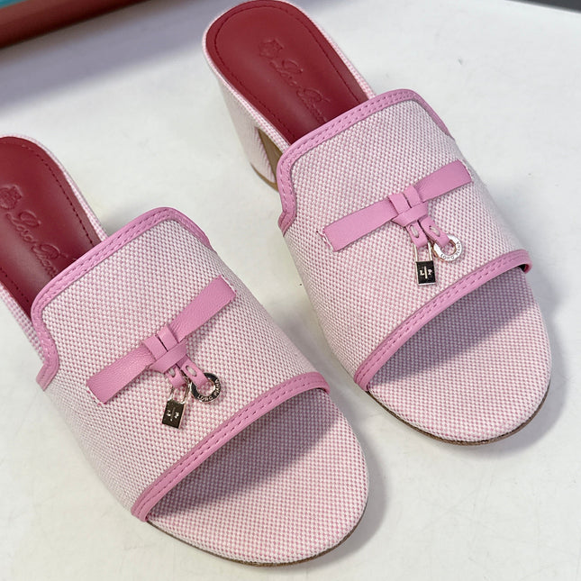 LP 26S HIGH HEEL SANDALS IN LIGHT PINK CANVAS AND CALFSKIN