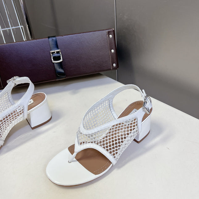 ALAIA 26S MESH THONG HEELS 55 MM IN WHITE PATENT CALFSKIN