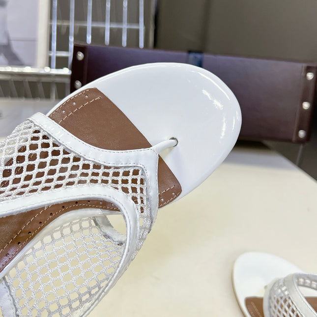 ALAIA 26S MESH THONG HEELS 55 MM IN WHITE PATENT CALFSKIN