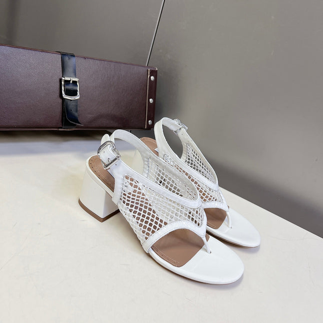 ALAIA 26S MESH THONG HEELS 55 MM IN WHITE PATENT CALFSKIN