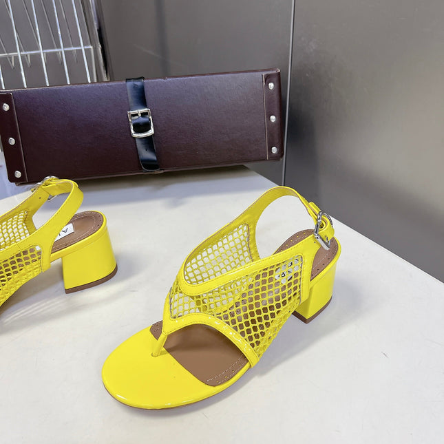 ALAIA 26S MESH THONG HEELS 55 MM IN YELLOW PATENT CALFSKIN