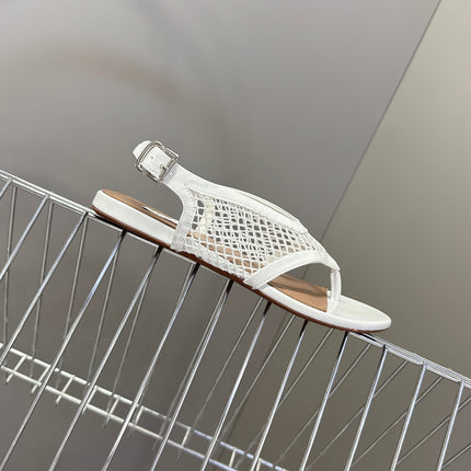 ALAIA 26S FLAT MESH THONG SANDALS IN WHITE PATENT CALFSKIN
